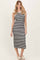 Black Striped Knit Side Slit Tank Dress