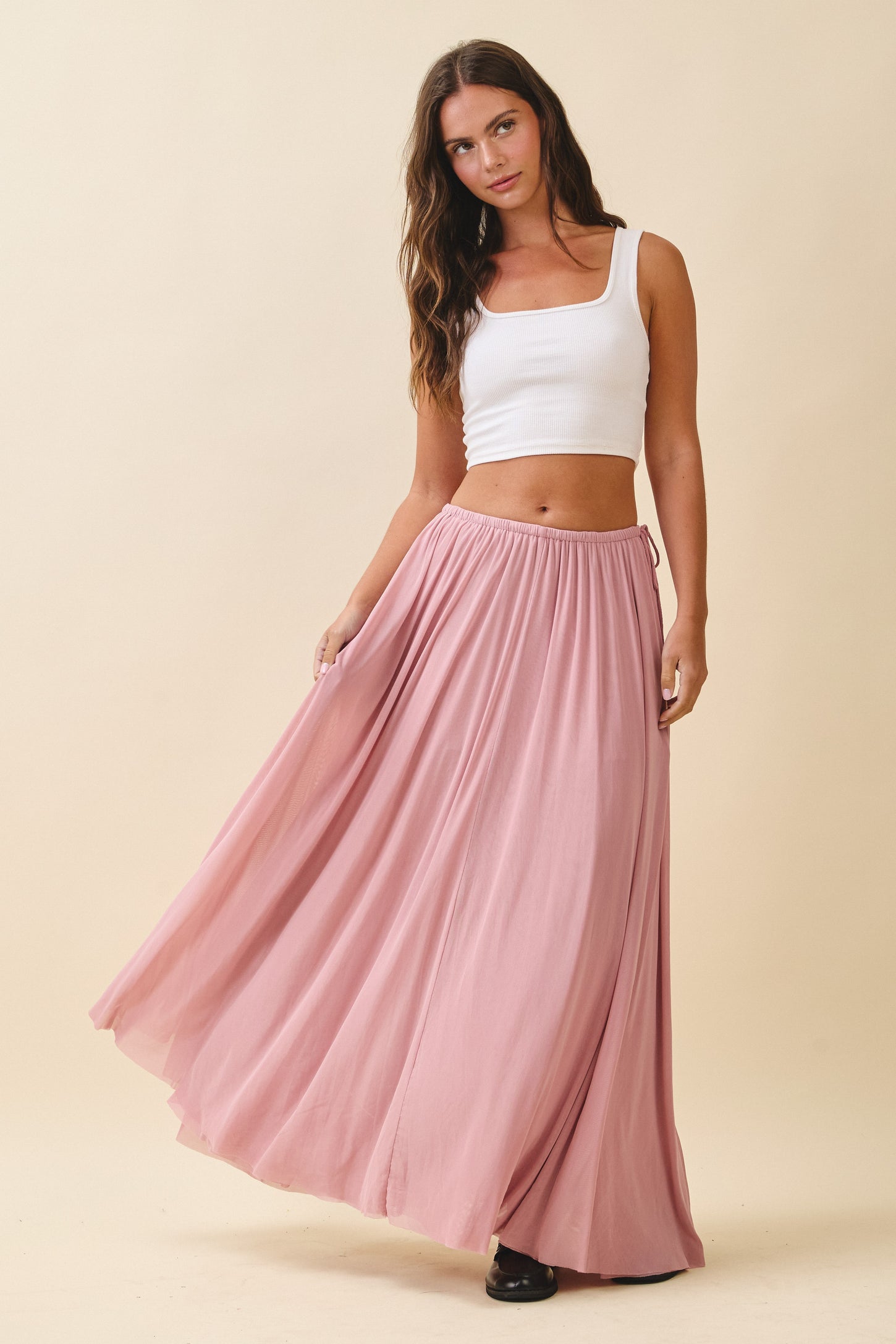 Pink Mesh Maternity Maxi Skirt