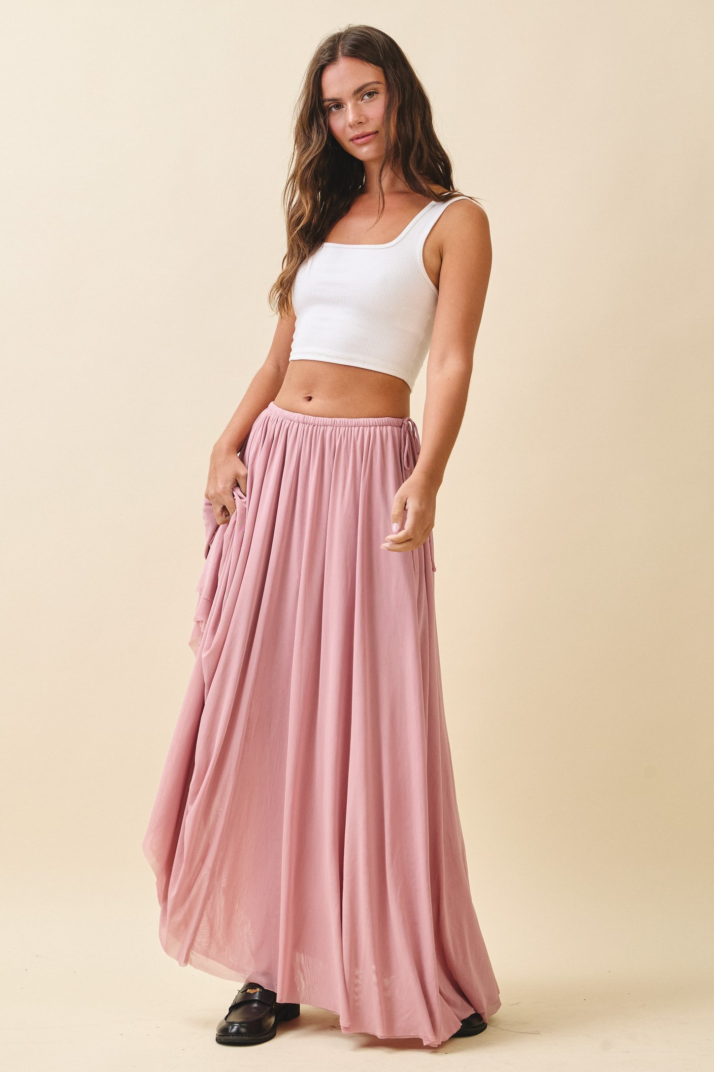 Pink Mesh Maxi Skirt