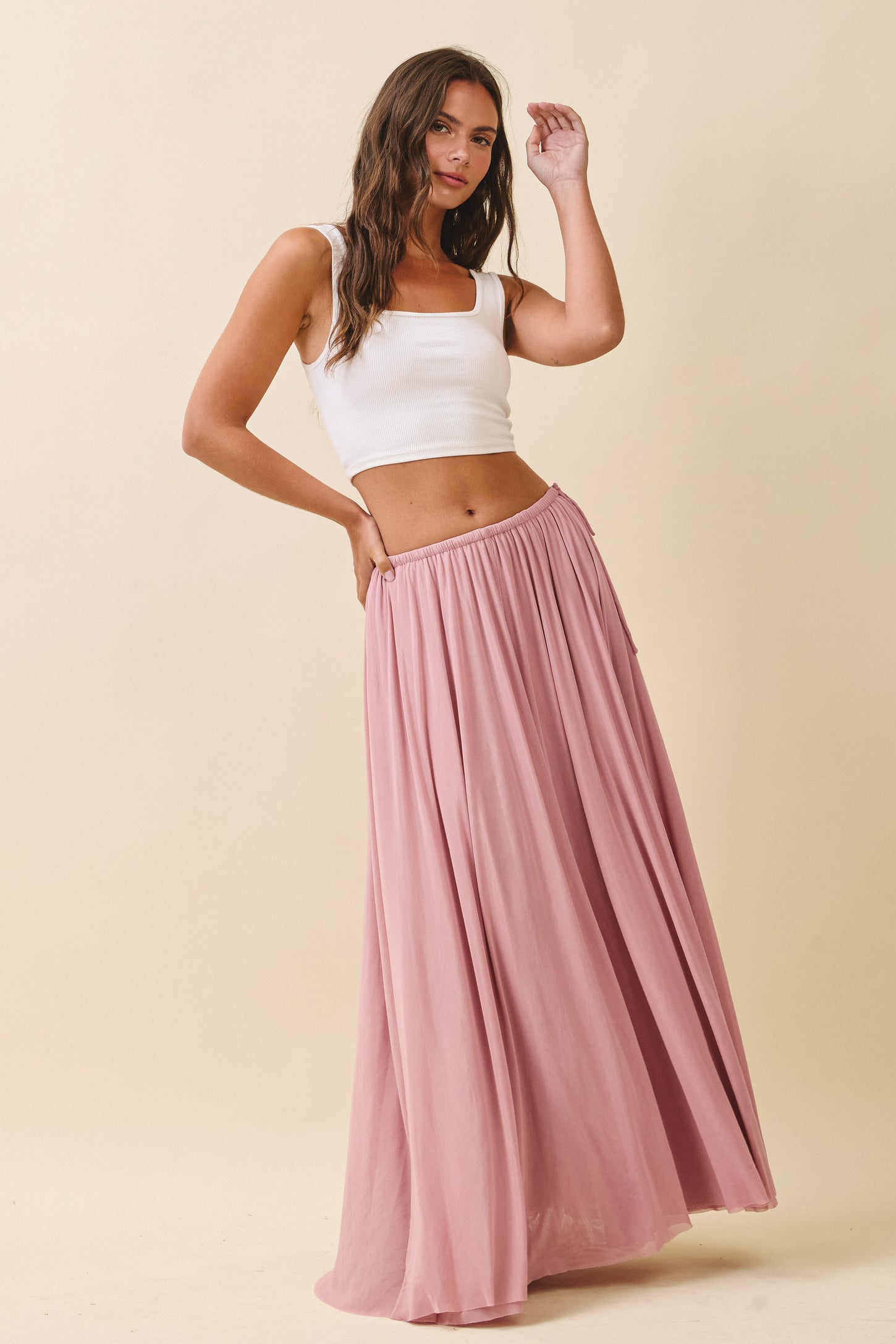 Pink Mesh Maxi Skirt