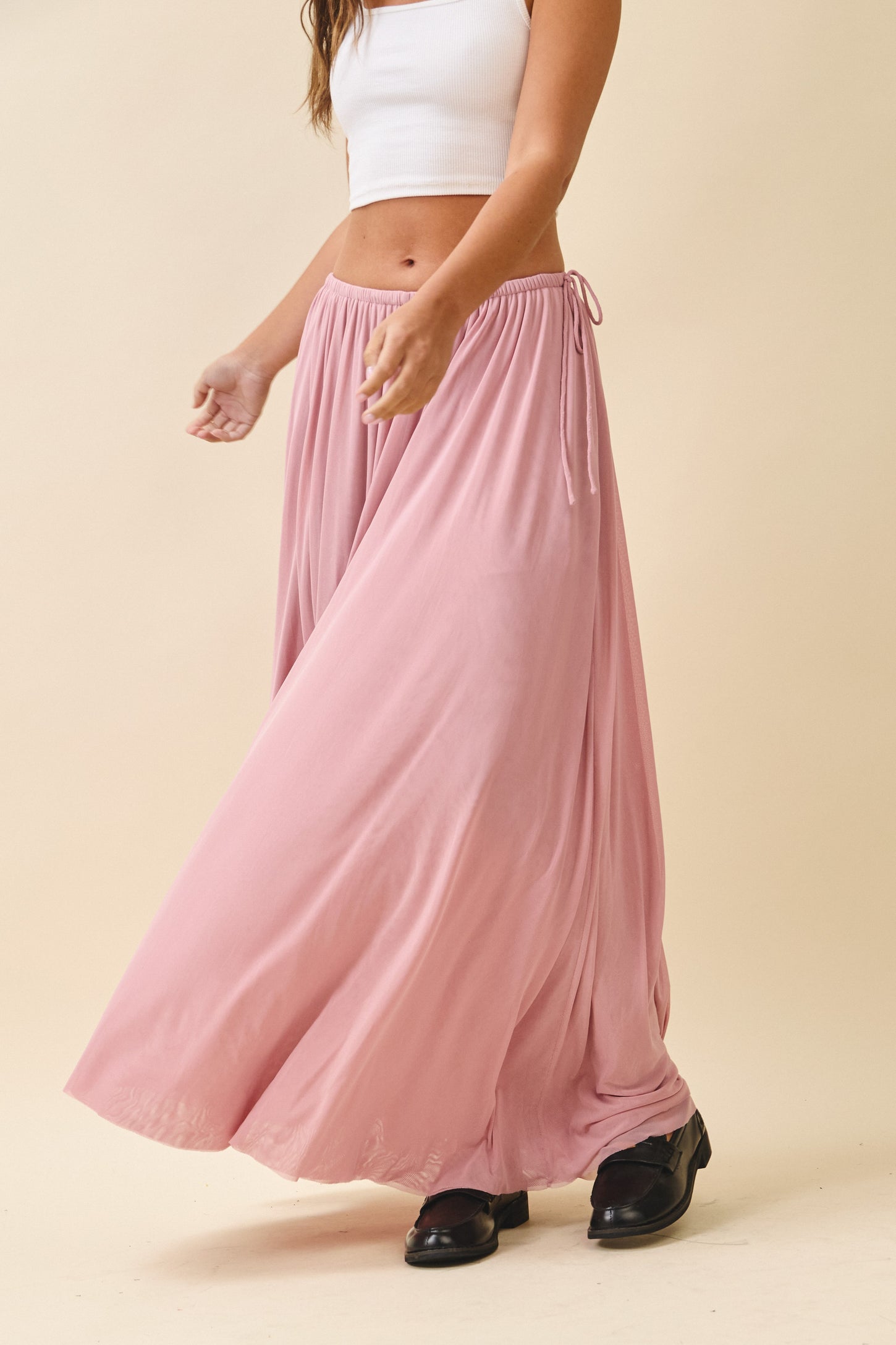 Pink Mesh Maxi Skirt