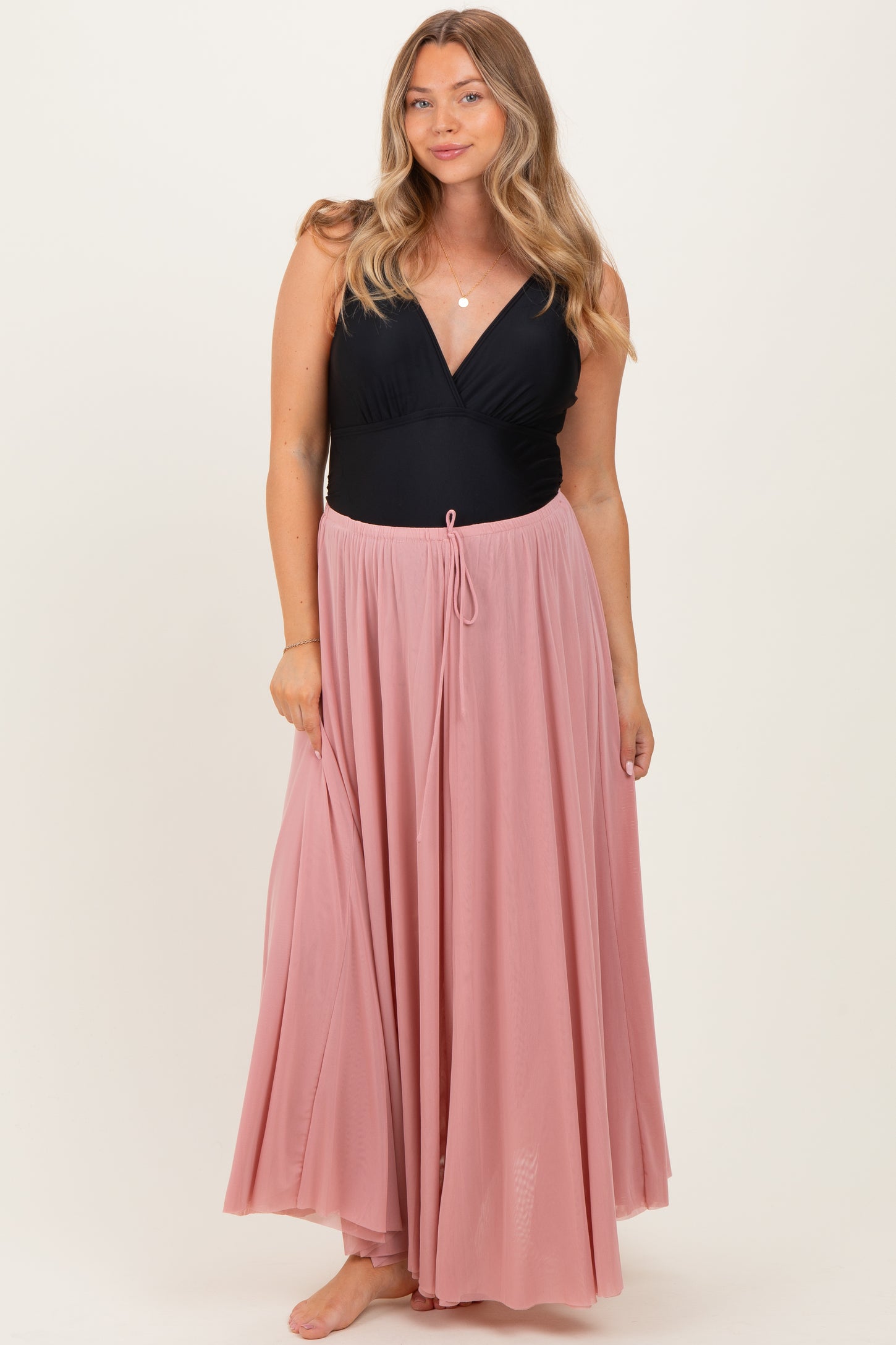Pink Mesh Maternity Maxi Skirt