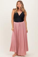 Pink Mesh Maternity Maxi Skirt