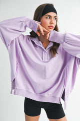 Lilac Snap Button Pullover Henley Sweatshirt