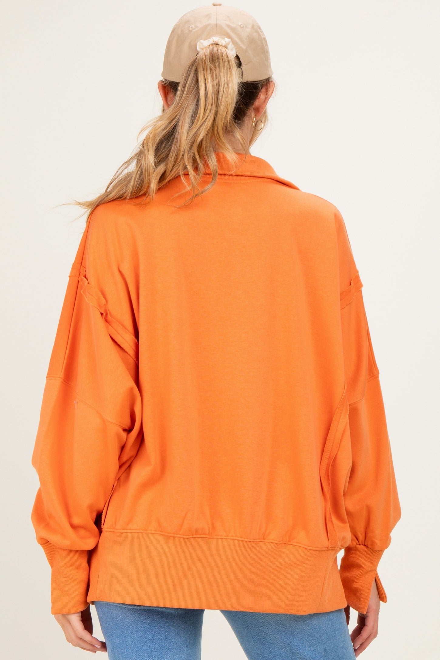 Orange Snap Button Pullover Henley Maternity Sweatshirt