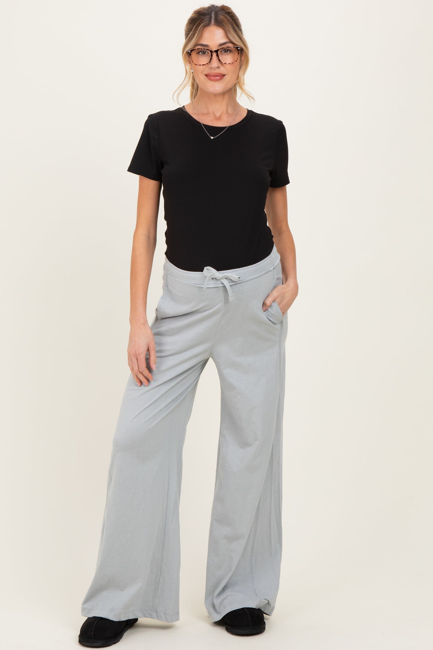 Light Grey Drawstring Wide Leg Maternity Lounge Pant