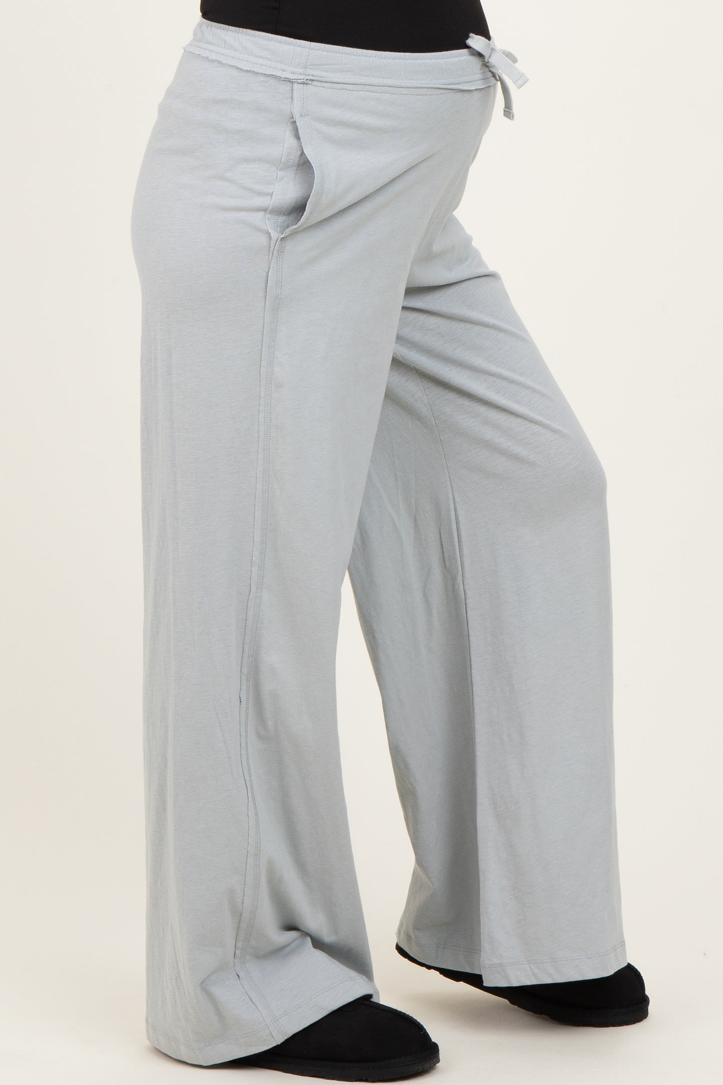 Light Grey Drawstring Wide Leg Maternity Lounge Pant