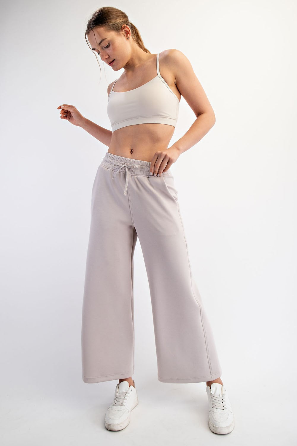 Beige Ankle Wide Leg Lounge Pants