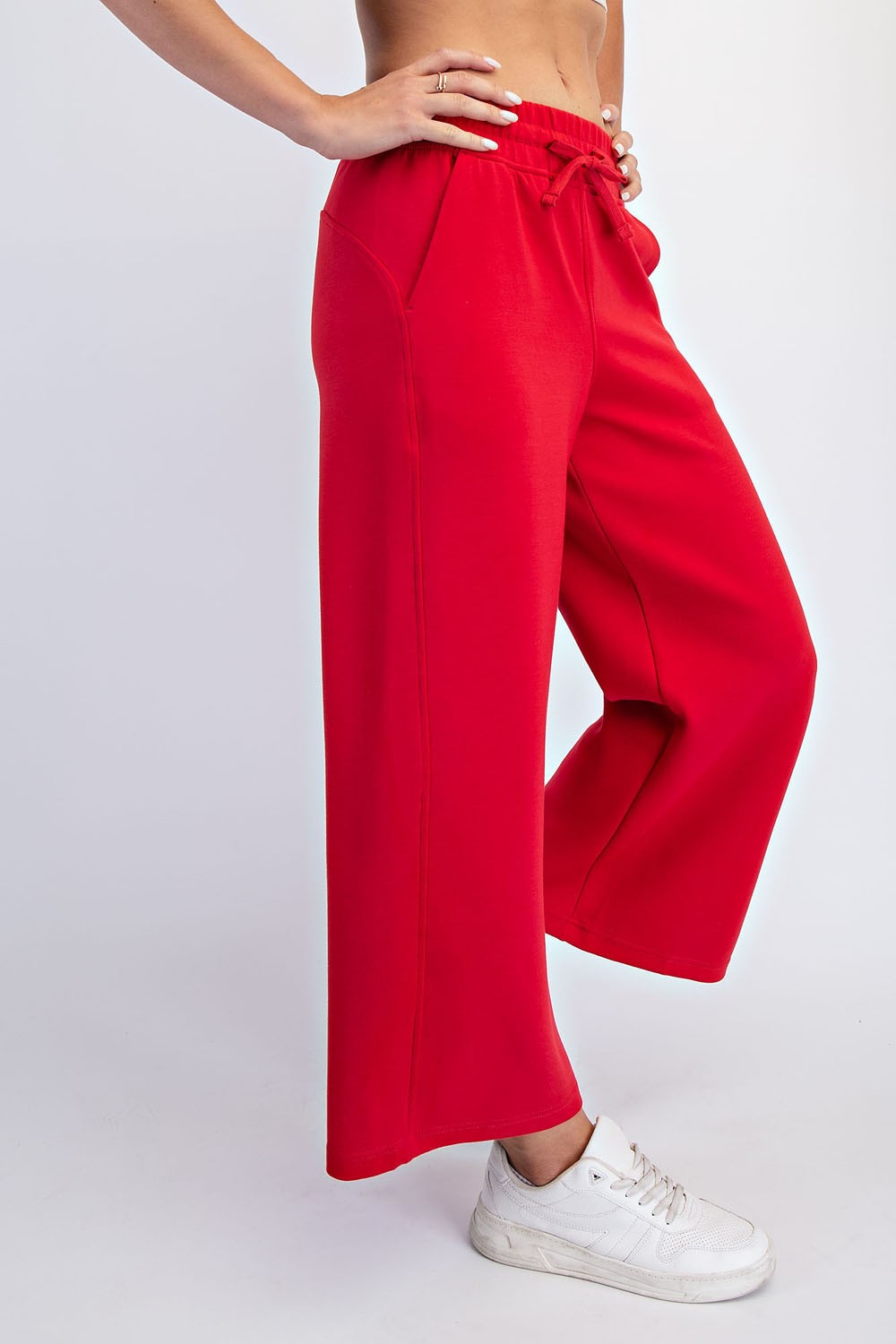 Red Ankle Wide Leg Lounge Pants