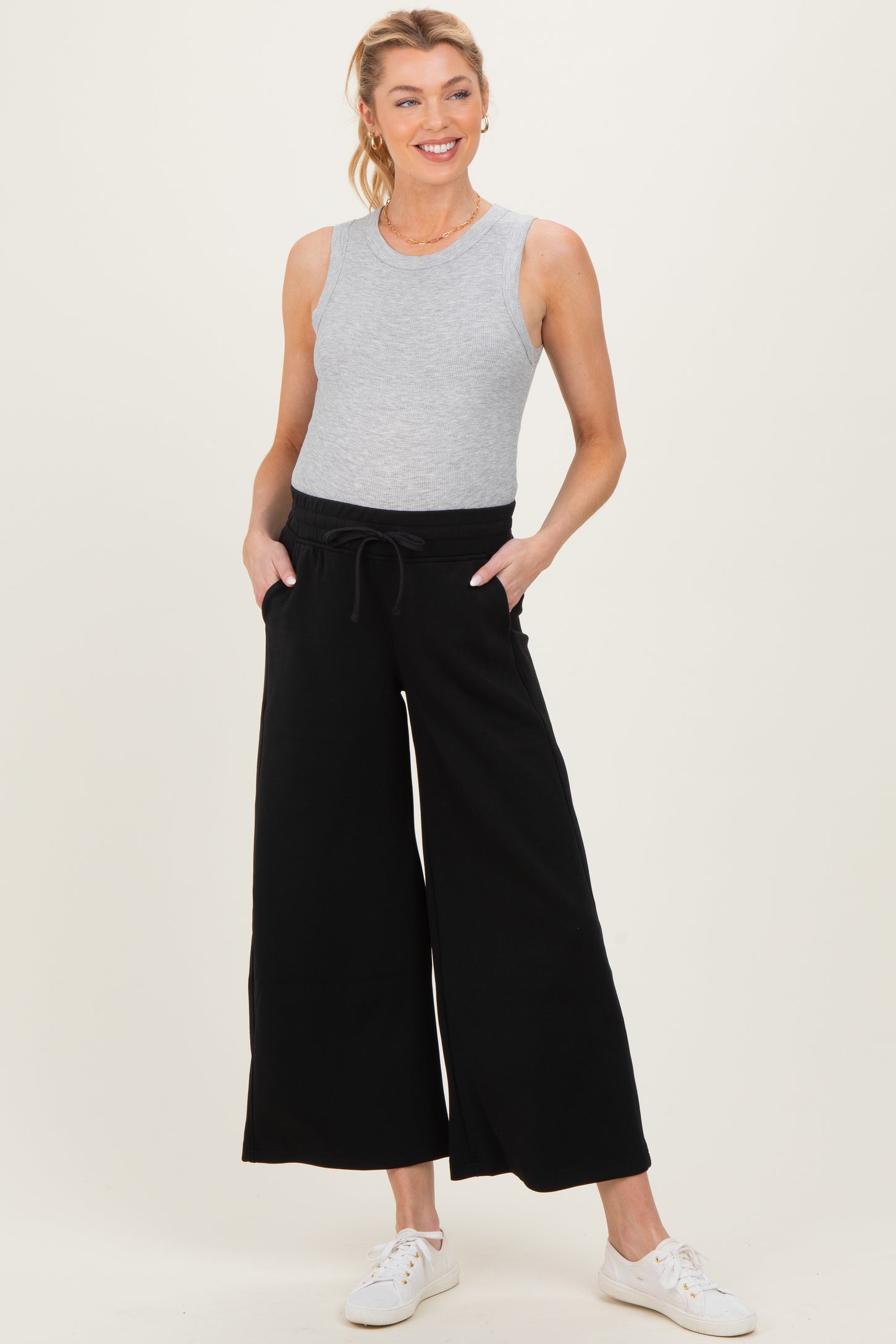 Black Ankle Wide Leg Maternity Lounge Pants