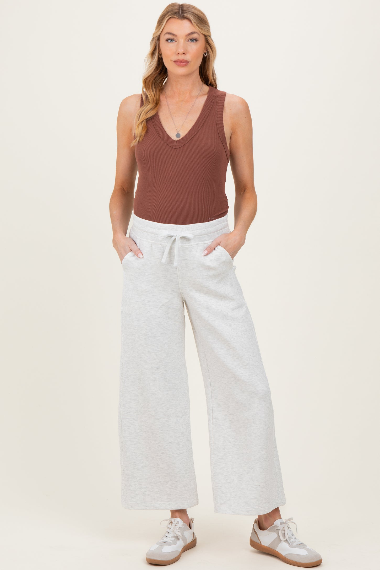 Light Heather Grey Ankle Wide Leg Maternity Lounge Pants