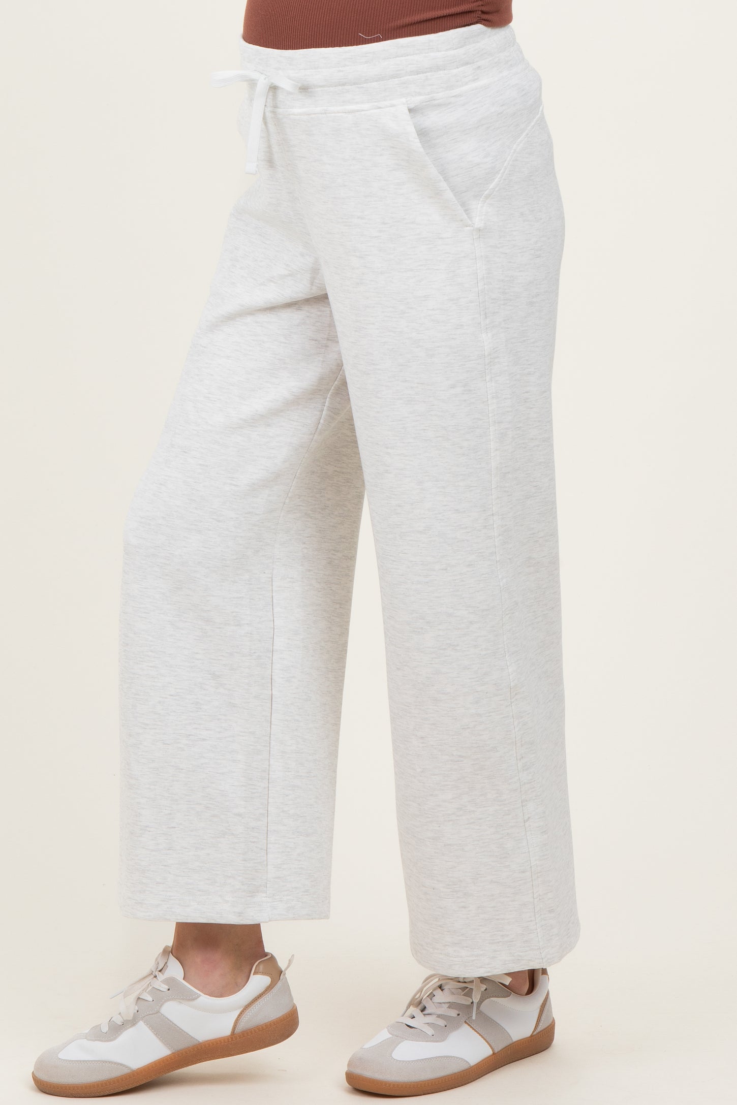 Light Heather Grey Ankle Wide Leg Maternity Lounge Pants