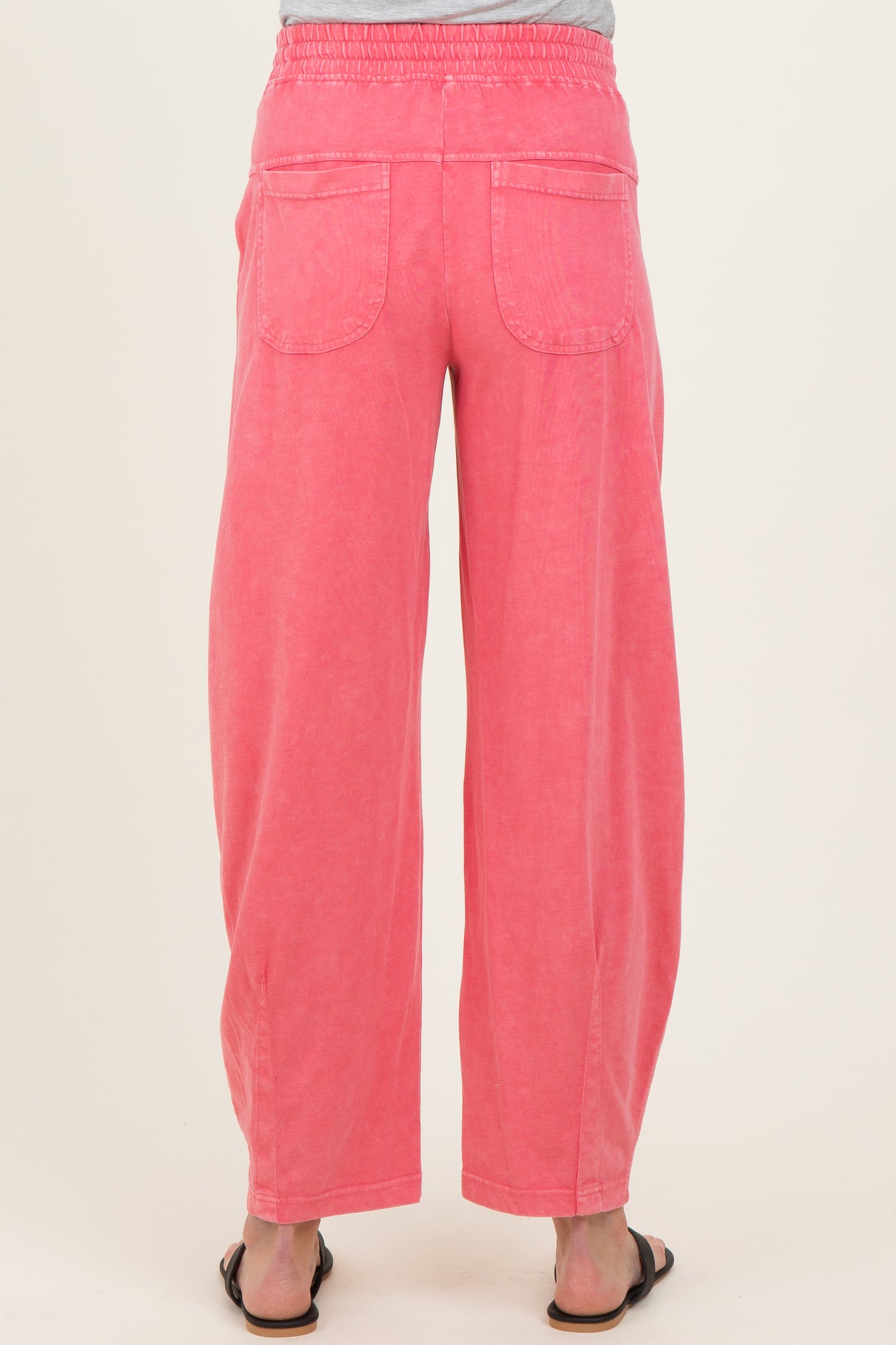 Strawberry Mineral Wash Barrel Leg Maternity Lounge Pants