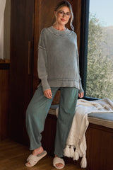 Teal Mineral Wash Barrel Leg Maternity Lounge Pants