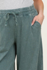 Teal Mineral Wash Barrel Leg Maternity Lounge Pants