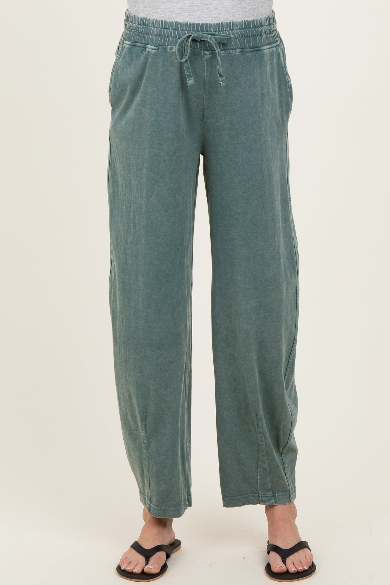 Teal Mineral Wash Barrel Leg Maternity Lounge Pants