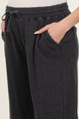 Black Mineral Wash Barrel Leg Maternity Lounge Pants