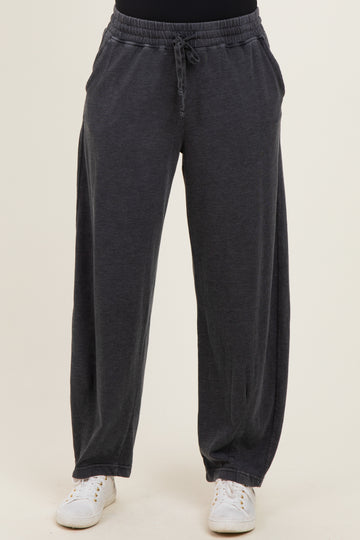 Black Mineral Wash Barrel Leg Lounge Pants