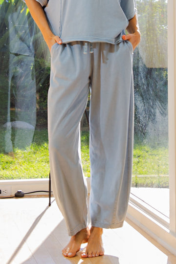 Light Blue Mineral Wash Barrel Leg Lounge Pants