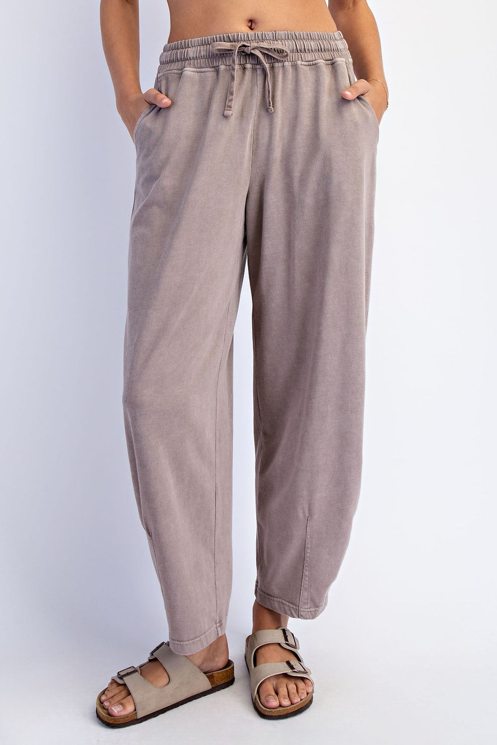 Mocha Mineral Wash Barrel Leg Lounge Pants