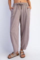 Mocha Mineral Wash Barrel Leg Lounge Pants