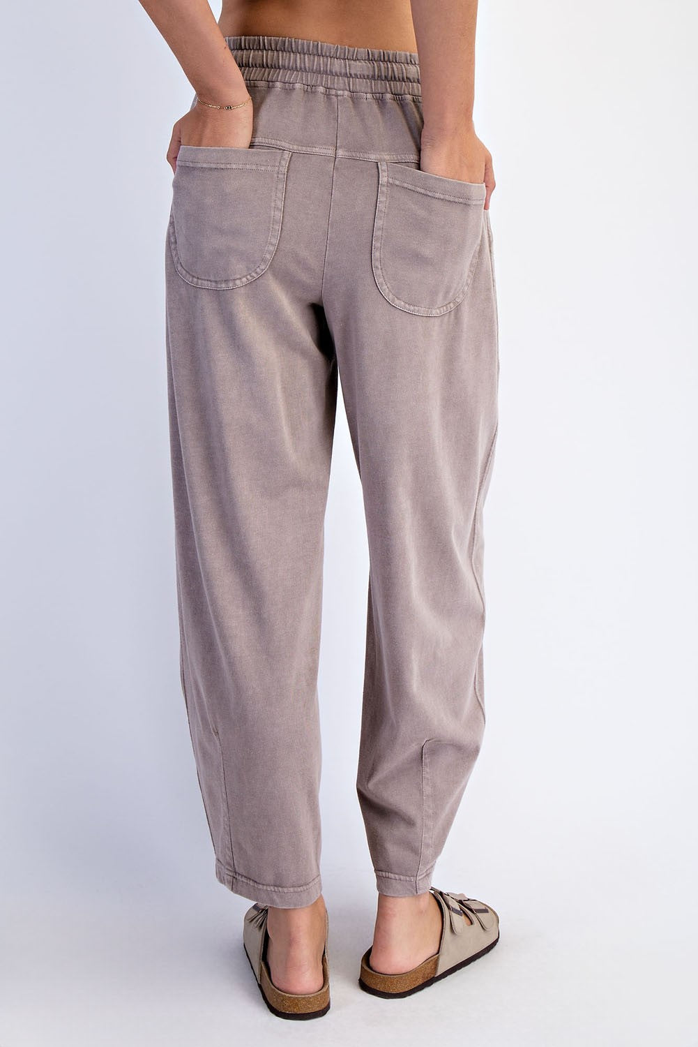 Mocha Mineral Wash Barrel Leg Lounge Pants