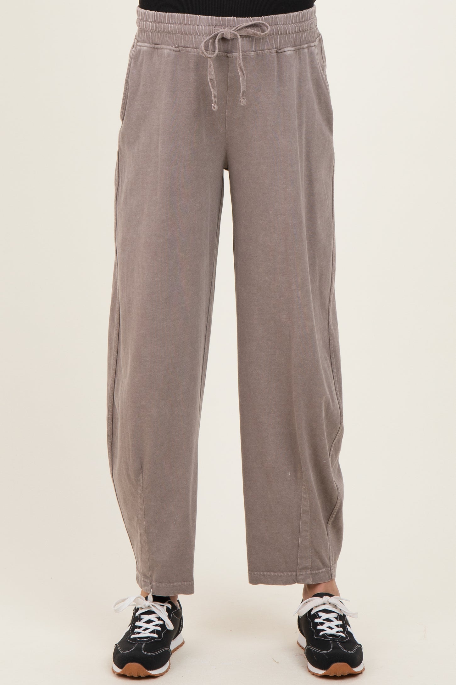 Mocha Mineral Wash Barrel Leg Maternity Lounge Pants