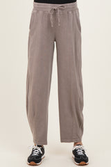 Mocha Mineral Wash Barrel Leg Maternity Lounge Pants
