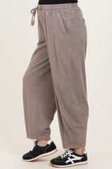 Mocha Mineral Wash Barrel Leg Maternity Lounge Pants