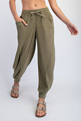 Olive Waffle Knit Raw Seam Joggers