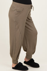 Olive Waffle Knit Raw Seam Maternity Joggers
