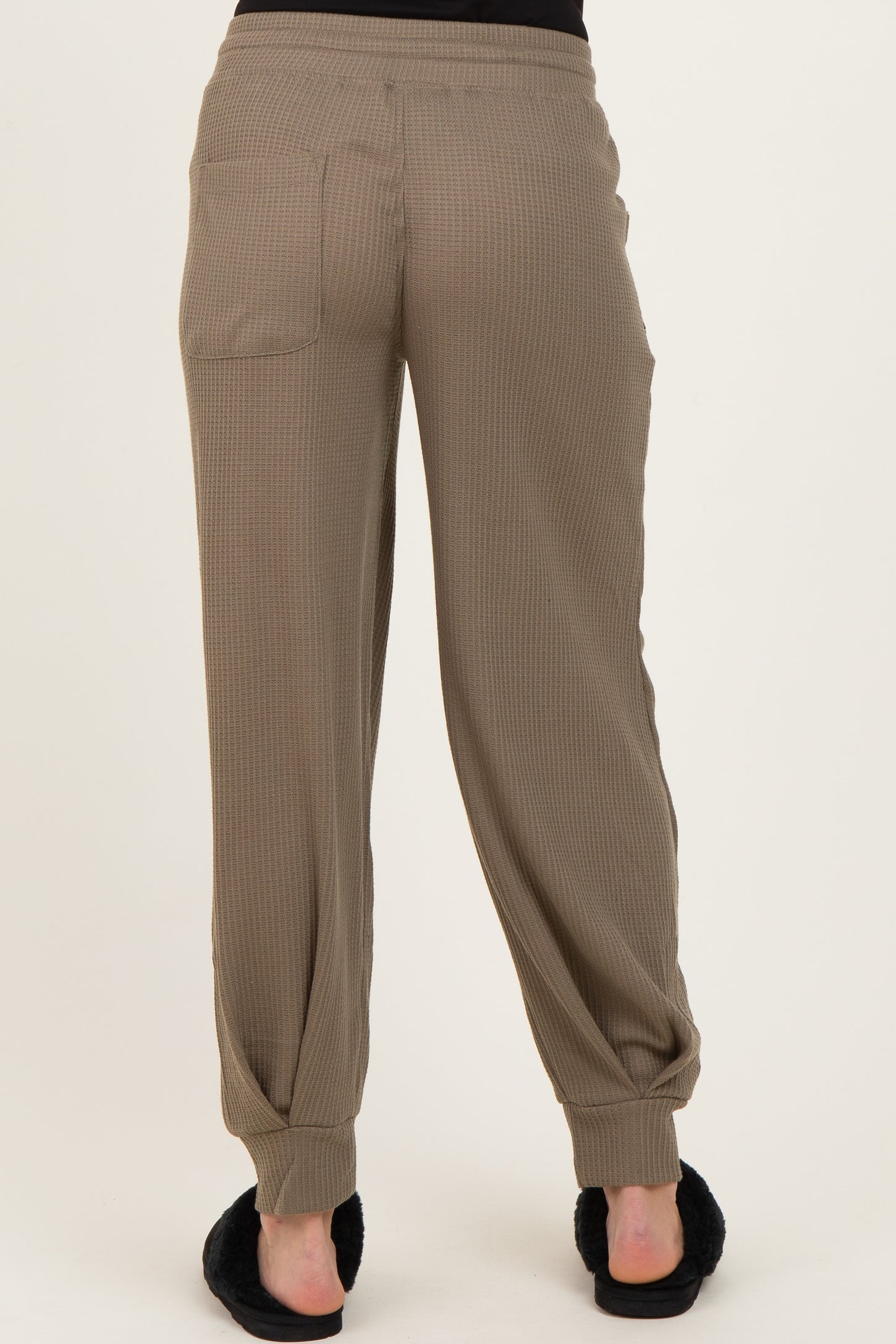 Olive Waffle Knit Raw Seam Maternity Joggers