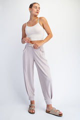 Beige Waffle Knit Raw Seam Joggers