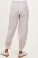 Beige Waffle Knit Raw Seam Maternity Joggers