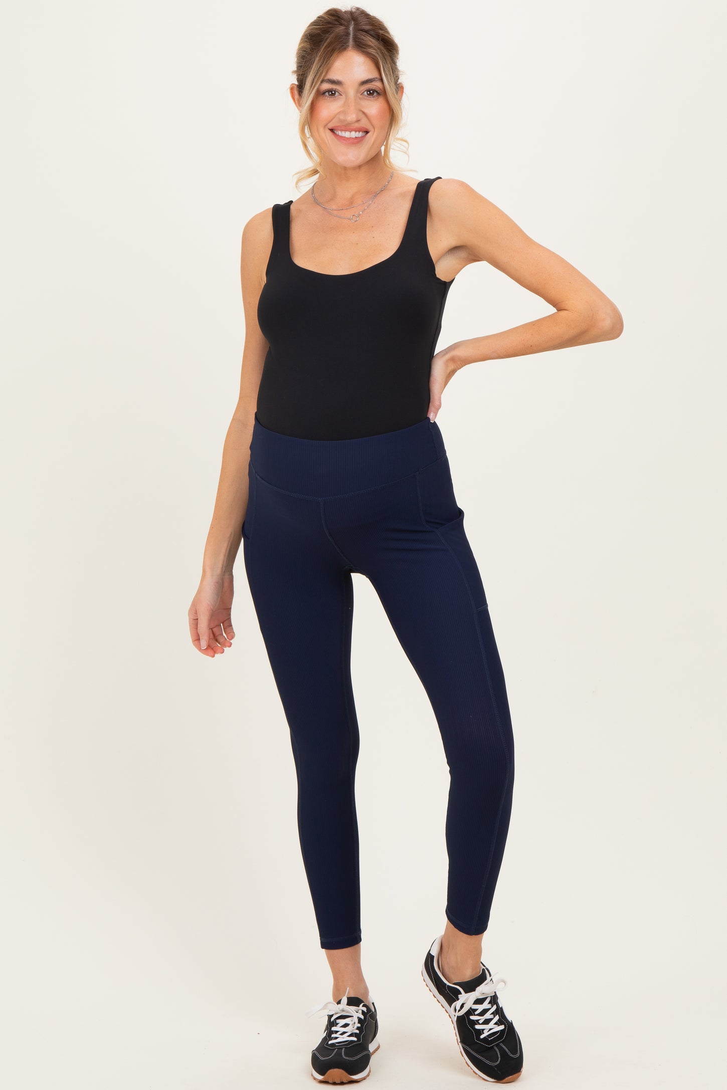 Navy Ribbed Active Maternity Legging