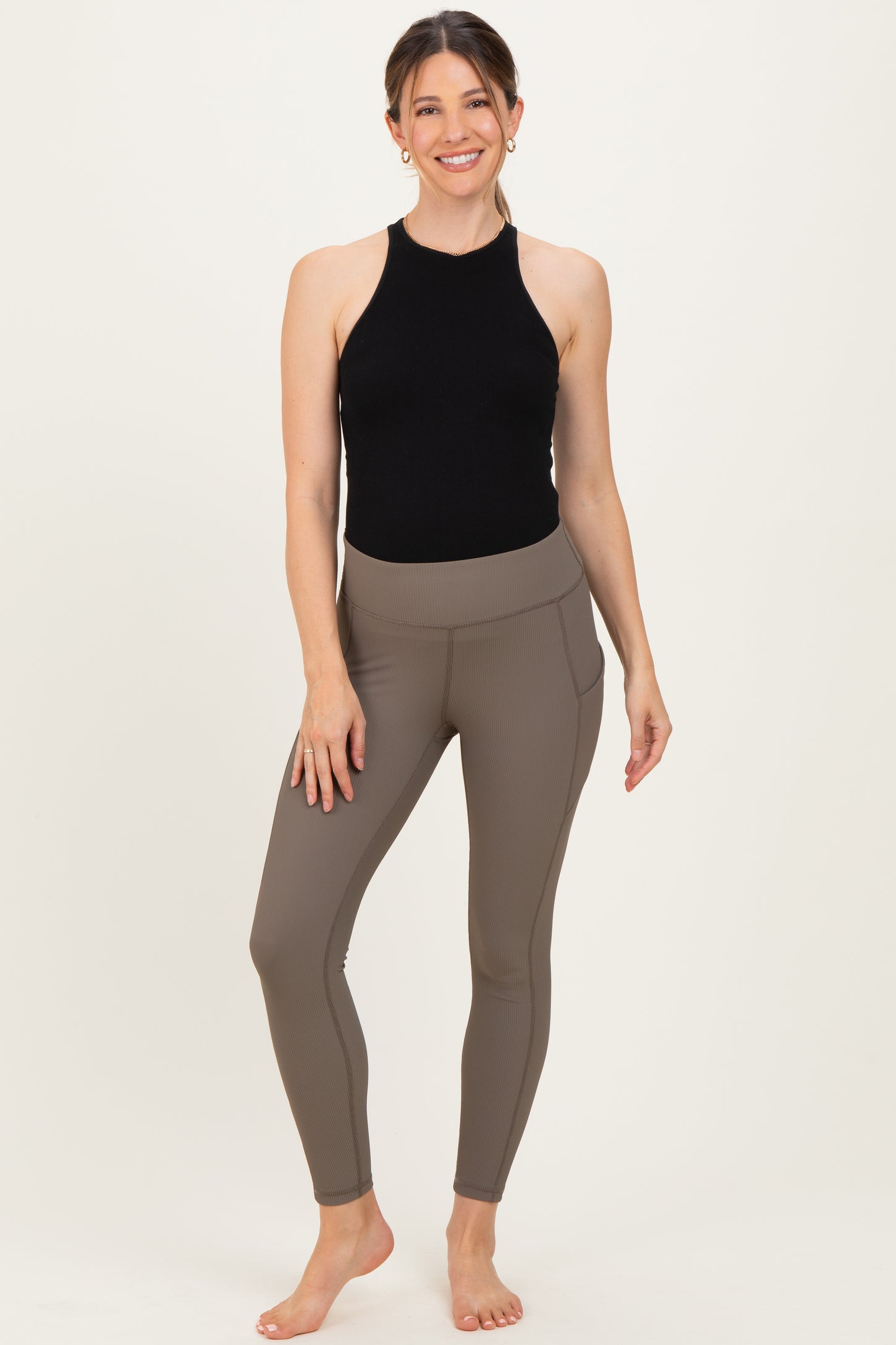 Mocha Ribbed Active Maternity Legging
