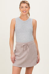 Heather Taupe Drawstring Maternity Mini Skort