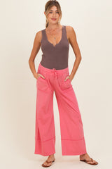 Hot Pink Mineral Wash Wide Leg Ankle Maternity Pants