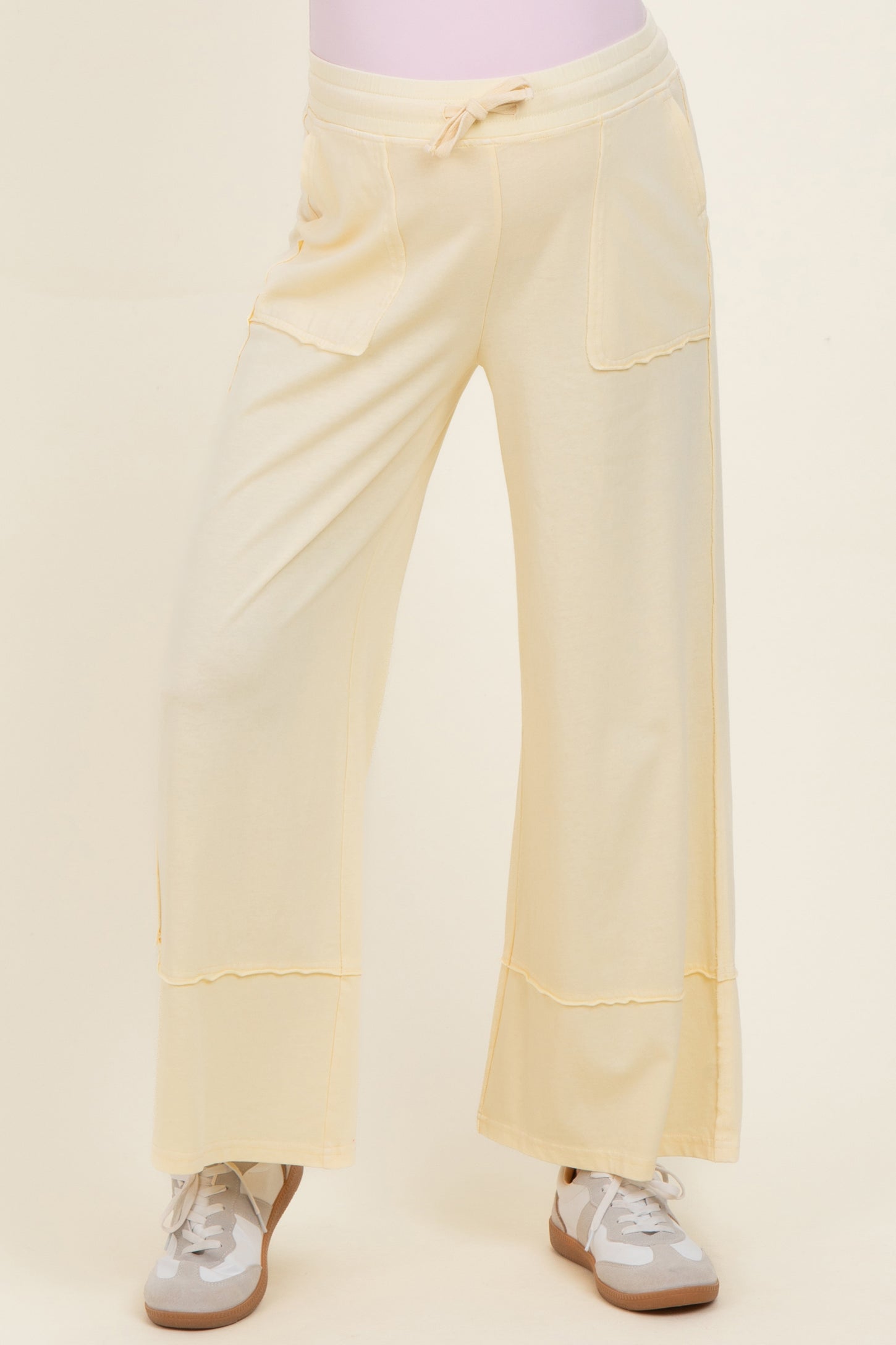 Yellow Mineral Wash Wide Leg Ankle Maternity Pants