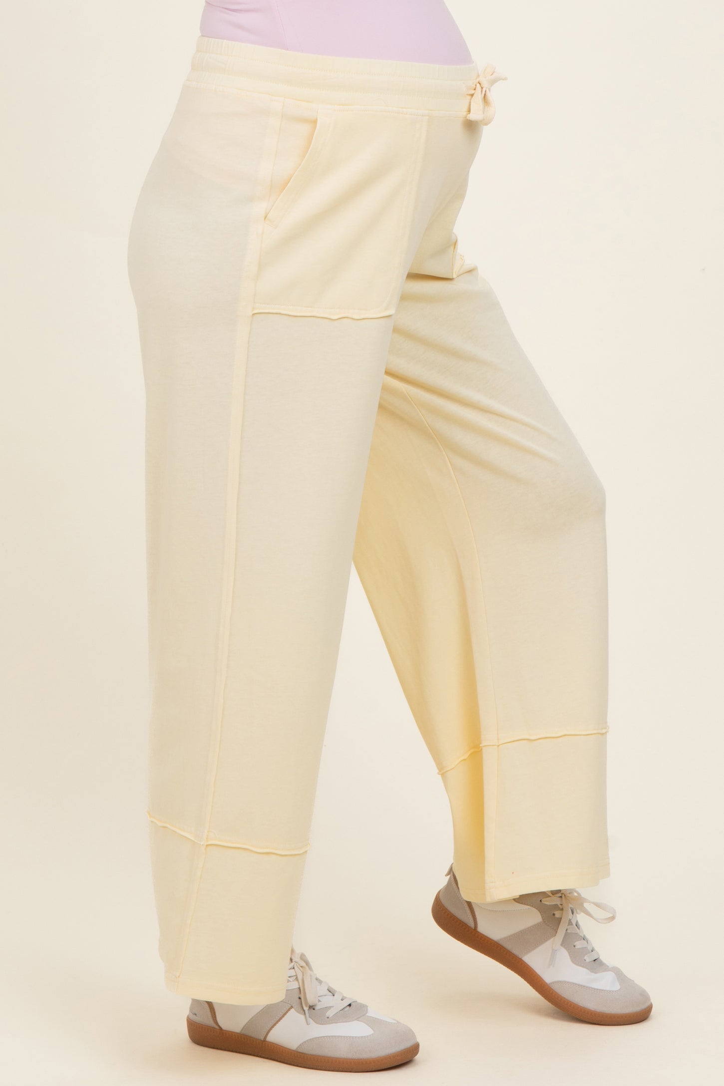 Yellow Mineral Wash Wide Leg Ankle Maternity Pants