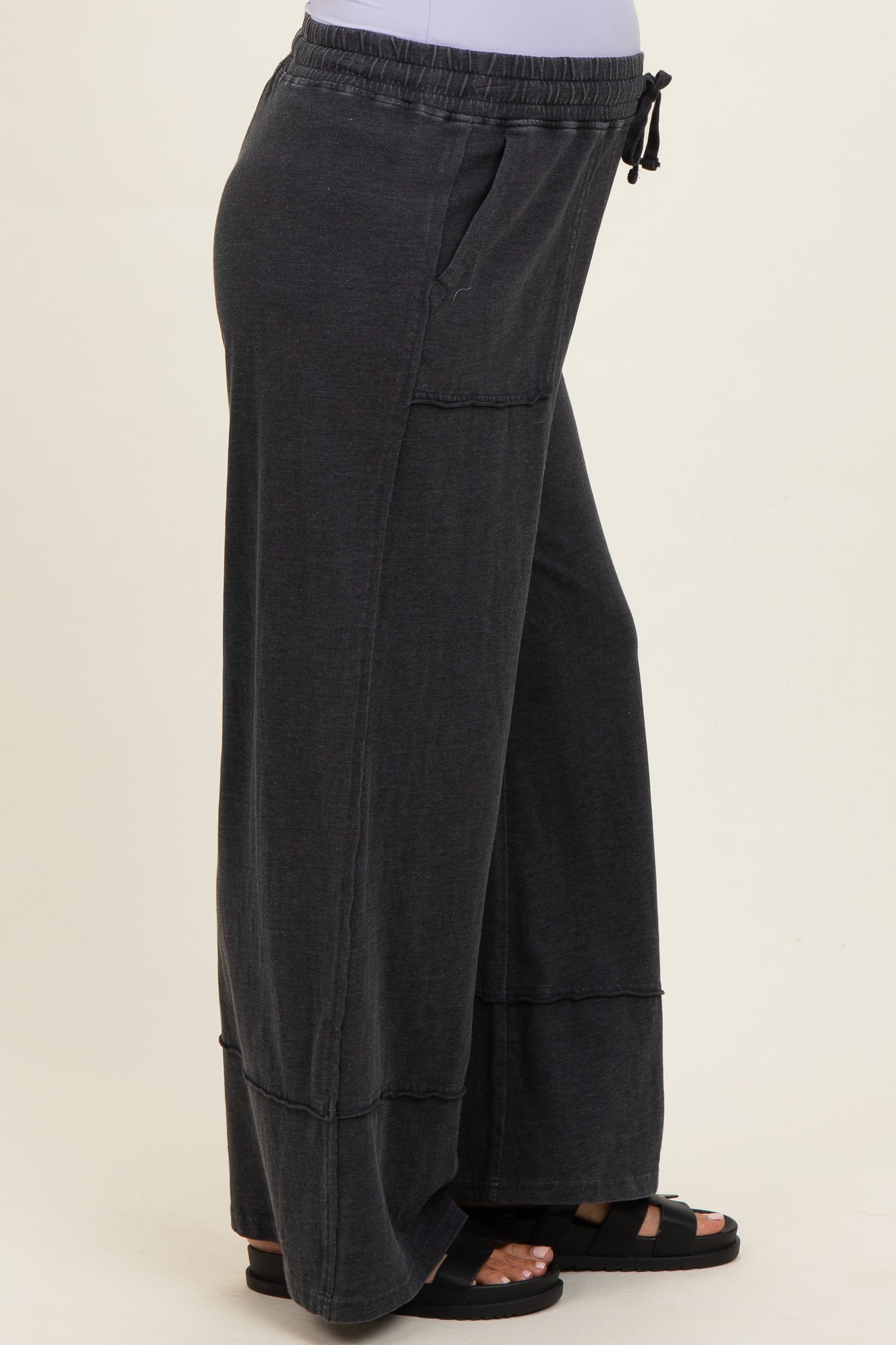 Black Mineral Wash Wide Leg Ankle Maternity Pants
