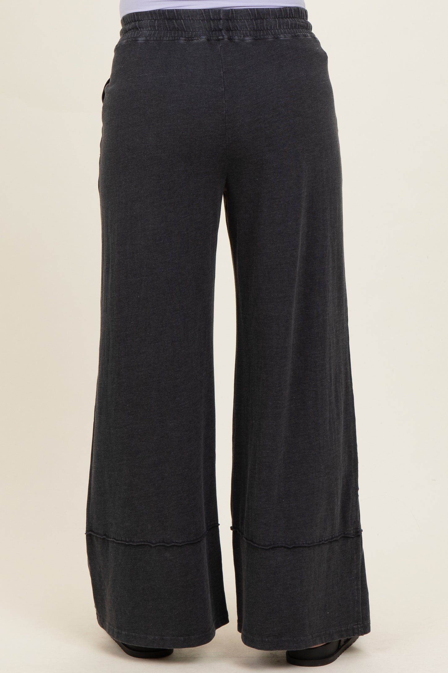 Black Mineral Wash Wide Leg Ankle Maternity Pants