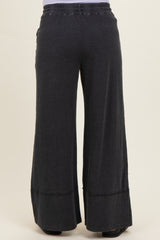 Black Mineral Wash Wide Leg Ankle Maternity Pants