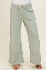 Mint Mineral Wash Wide Leg Ankle Maternity Pants