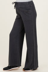 Black Mineral Wash Waffle Knit Wide Leg Maternity Pants