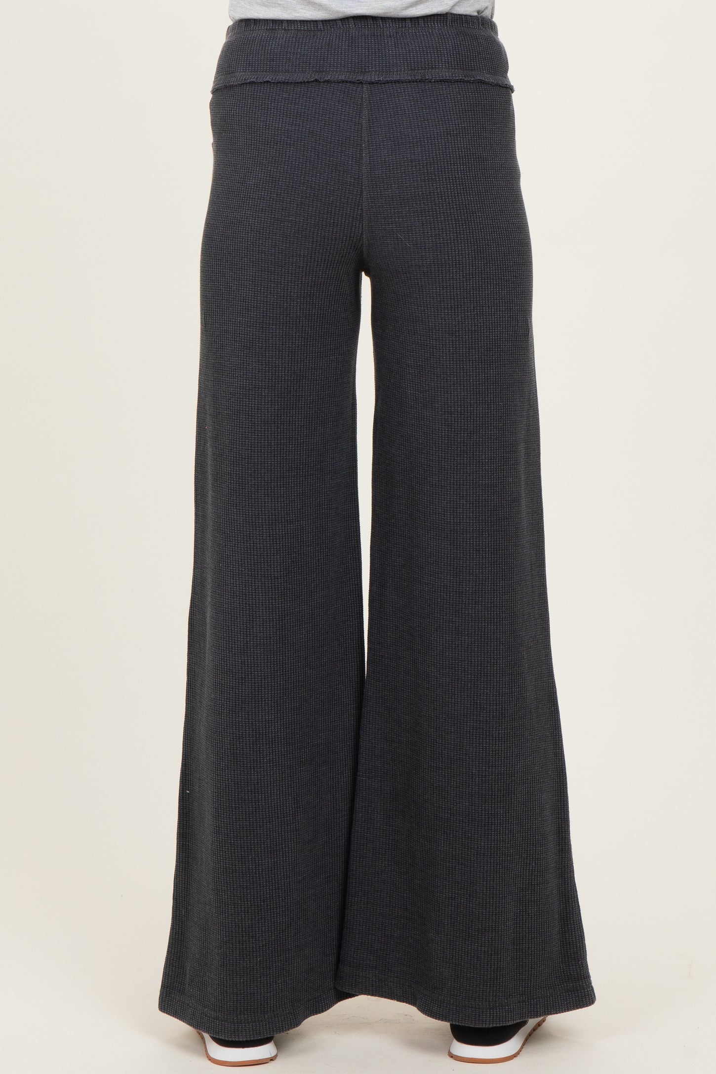 Black Mineral Wash Waffle Knit Wide Leg Maternity Pants