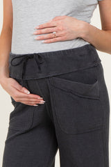 Black Mineral Wash Waffle Knit Wide Leg Maternity Pants
