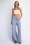 Dusty Blue Mineral Wash Waffle Knit Wide Leg Pants