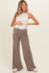 Mocha Mineral Wash Waffle Knit Wide Leg Maternity Pants