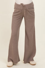 Mocha Mineral Wash Waffle Knit Wide Leg Maternity Pants